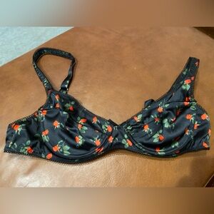 For Love And Lemons Black Bra with Red and Green Floral Design Sz large